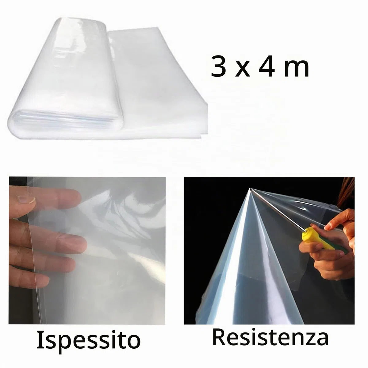 Pellicola per serra da 300 cm x 400 cm, polietilene 1120 g, extra spessa, resistente agli strappi, trasparente, per tunnel, per orto e giardino, per serra da pomodoro