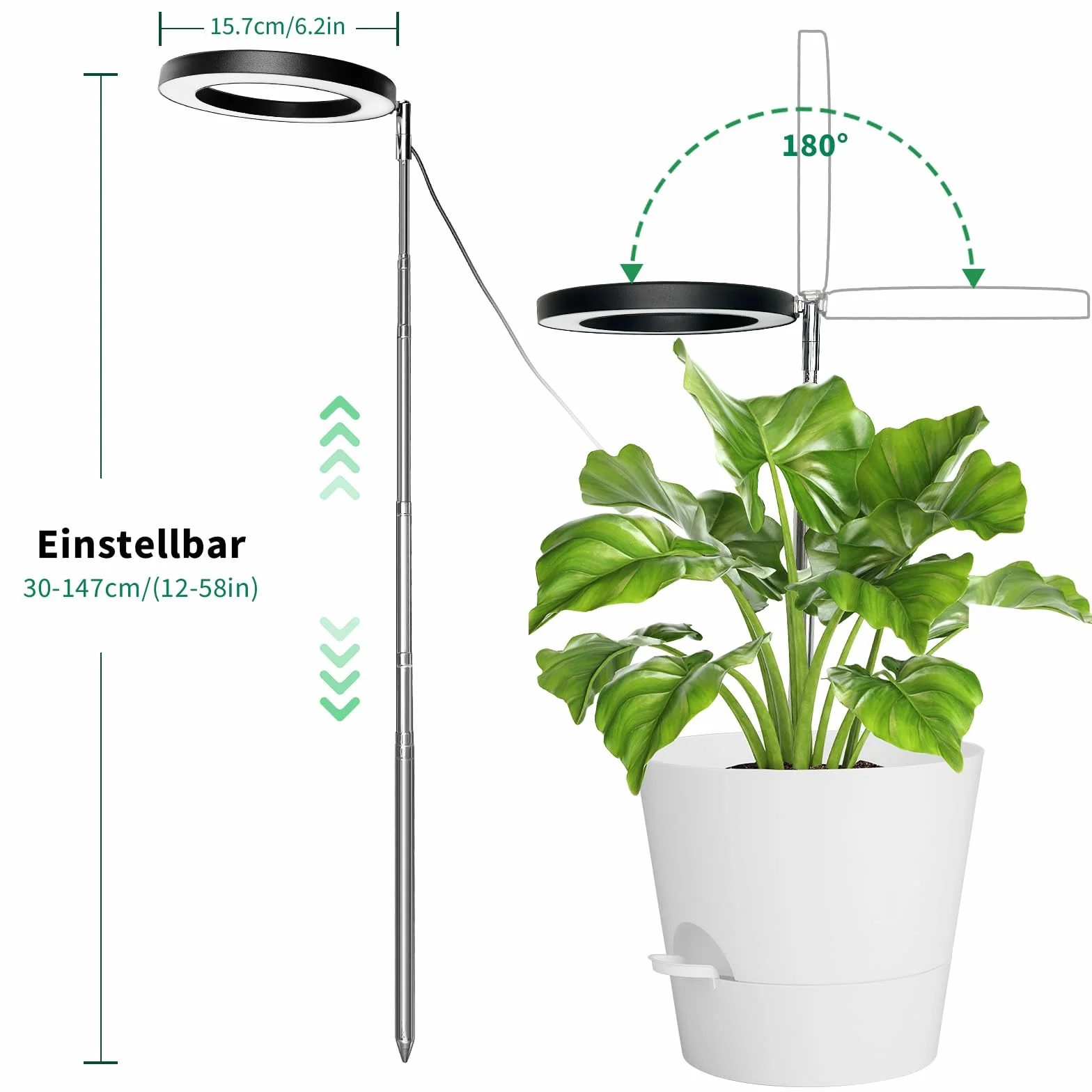 Qoolife Lampada a LED a spettro completo per piante da interno, 155 cm, altezza regolabile con 72 LED, 3 livelli di luminosità dimmerabili, timer 3/9/12 ore per piante da interni