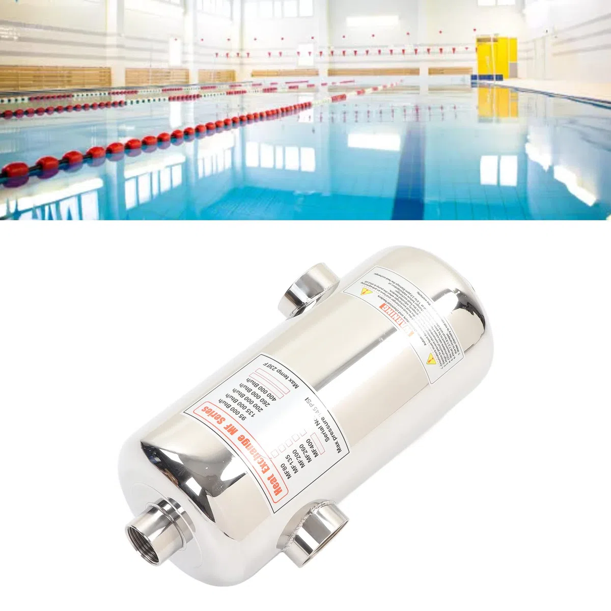 Fockety Scambiatore di Calore per Piscina, Scambiatore di Calore a Guscio Tubolare in Acciaio Inossidabile da 40 KW, Scambiatore di Calore Ad Acqua Salata per Spa, Vasca Idromassaggio