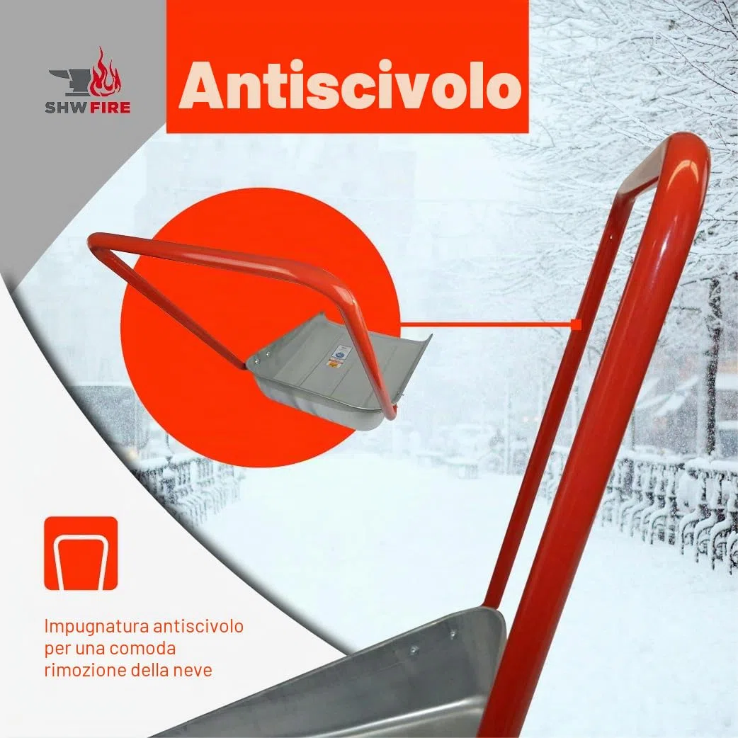 SHW-FIRE | Maxi Spazzaneve 62 cm, robusta vasca in lamiera d'acciaio con manico ergonomico, vasca zincata ideale per grandi superfici, grande pala robusta per neve | Fabbricato in Germania