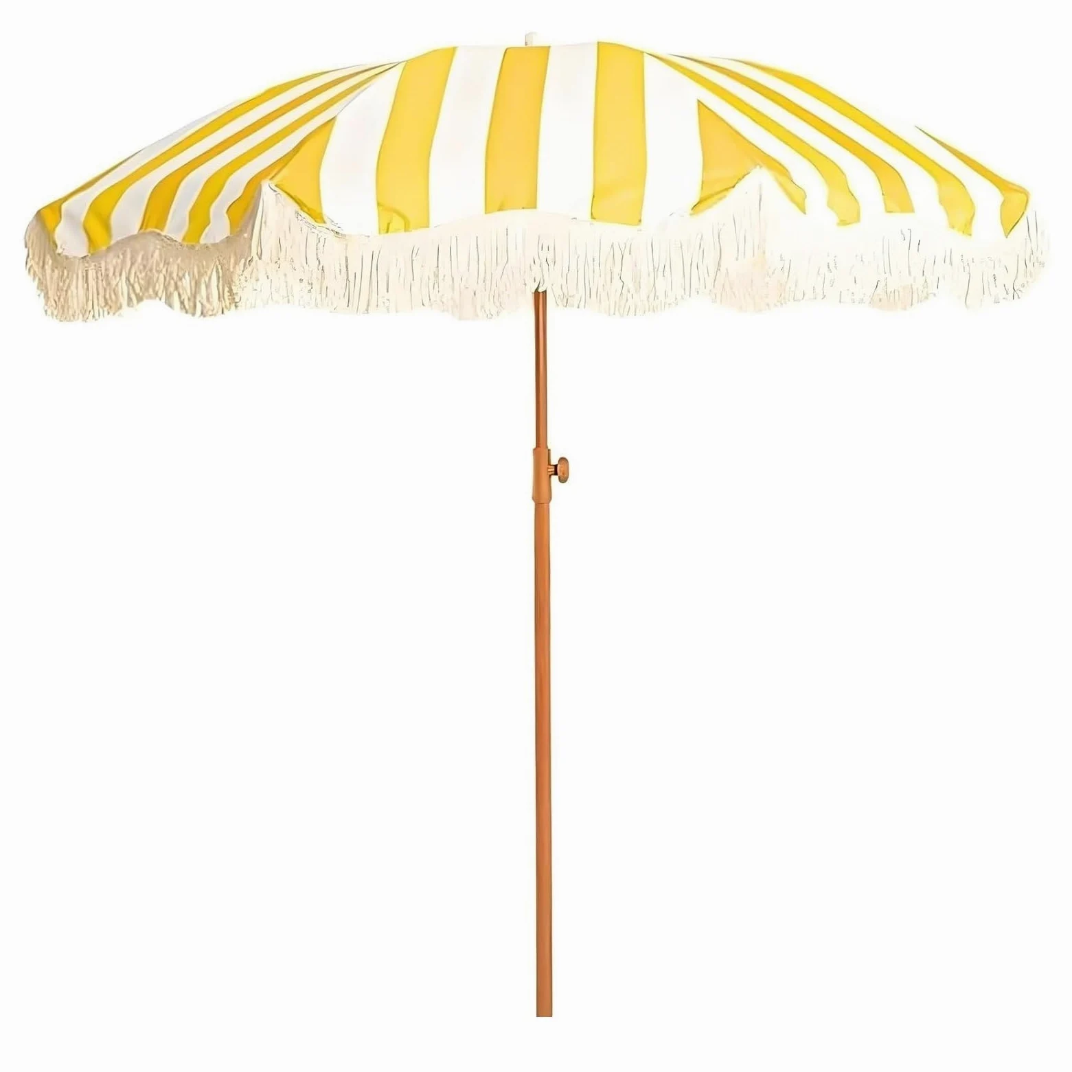 Ombrellone da Spiaggia con Frange da 200 cm, Strisce Gialle e Bianche, Inclinabile, per Piscina, Prato, Giardino e Terrazza, UPF 50+
