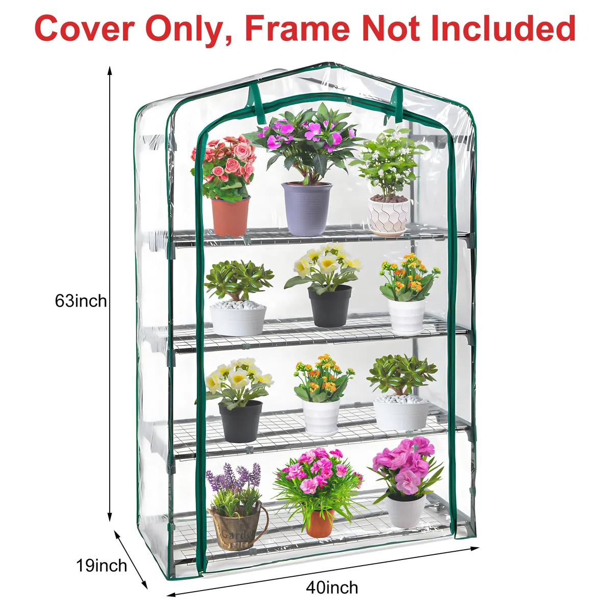 Copertura di ricambio extra larga per serra a 4 livelli, 160 x 101 x 48 cm, in PVC trasparente, con porta arrotolabile con cerniera, per piante e fiori (telaio non incluso)