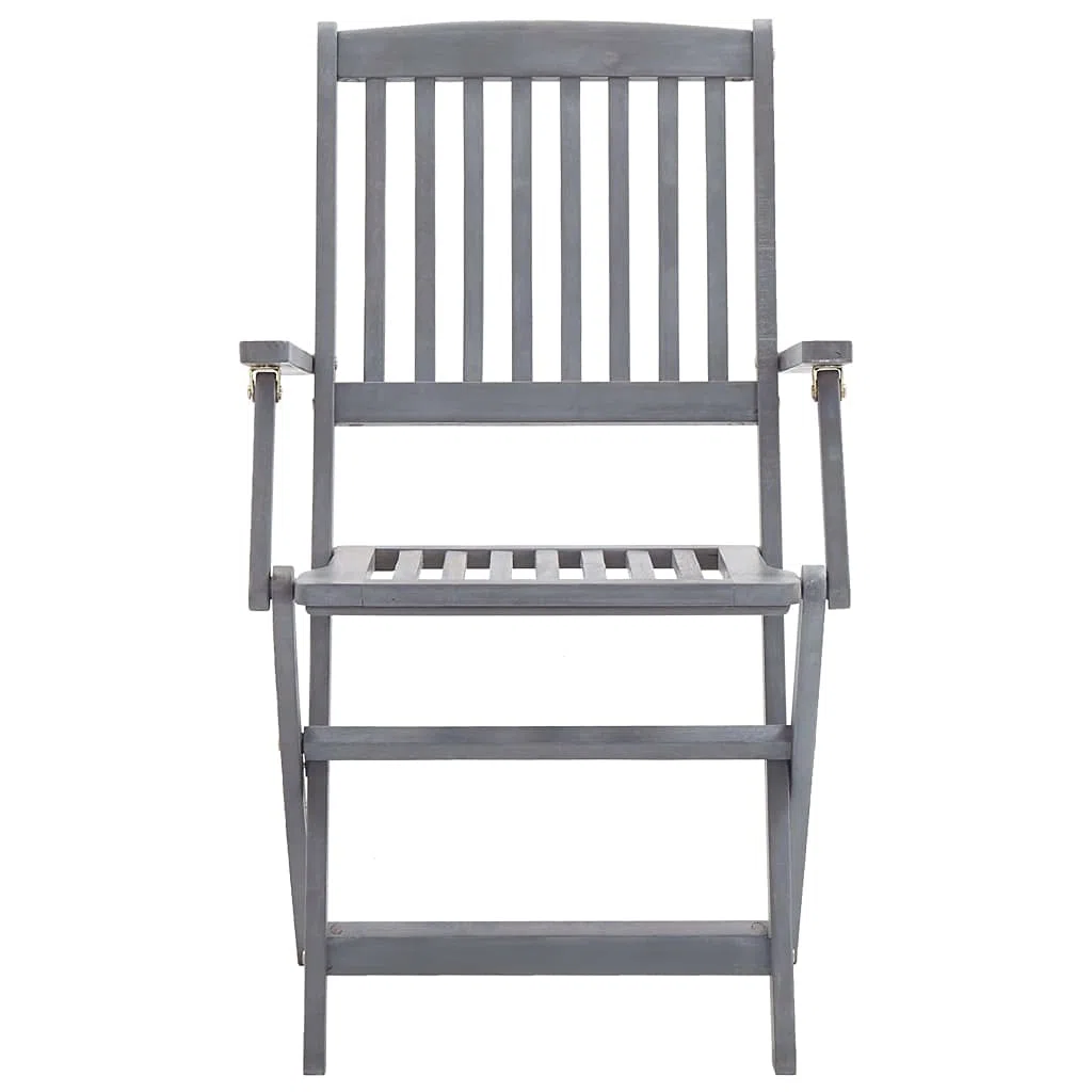 Set da pranzo da giardino in legno massello di acacia grigio con 1 tavolo da pranzo e 4 sedie pieghevoli, resistente alle intemperie e durevole, carico massimo 110 kg per seduta