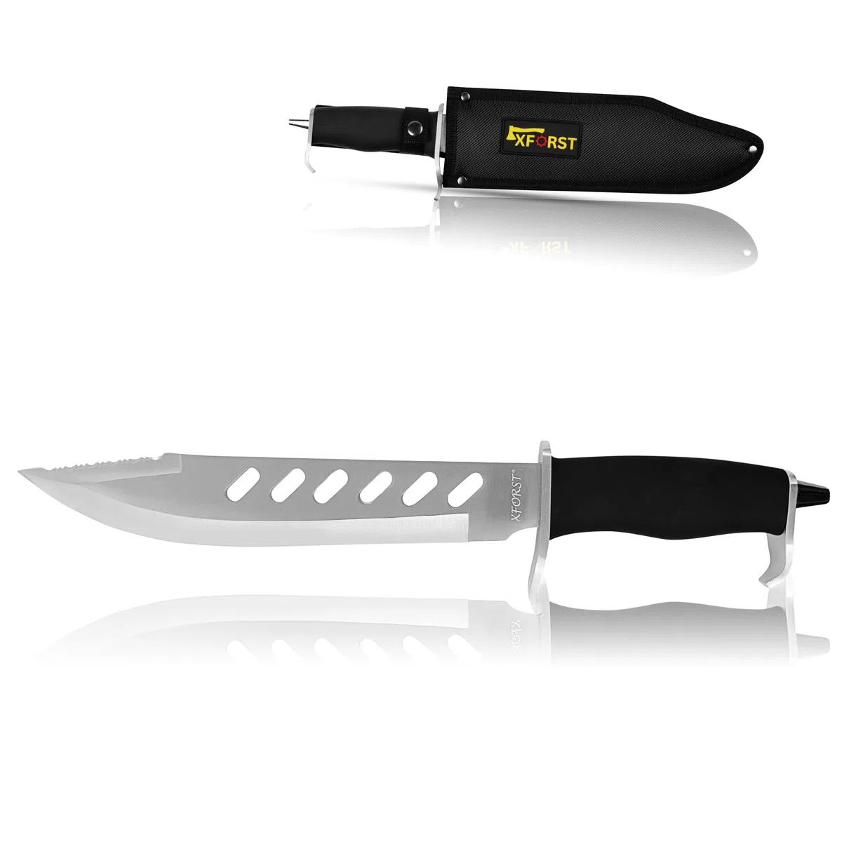 Xforst machete da giardino Coltello da sopravvivenza outdoor di alta qualità, lunghezza totale 38 cm, impugnatura in plastica e fodero in tessuto Oxford.