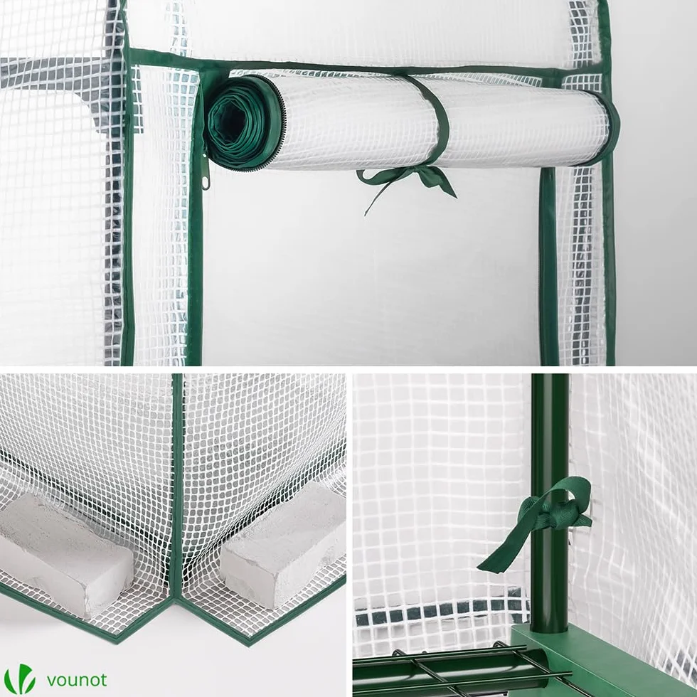 VOUNOT® Serra da Giardino a 5 Ripiani – Ideale per Balcone, Terrazzo ed Esterni, Serre per Piante con Telaio in Acciaio Robusto e Telo in PVC Rinforzato, 69x49x193 cm, Bianco