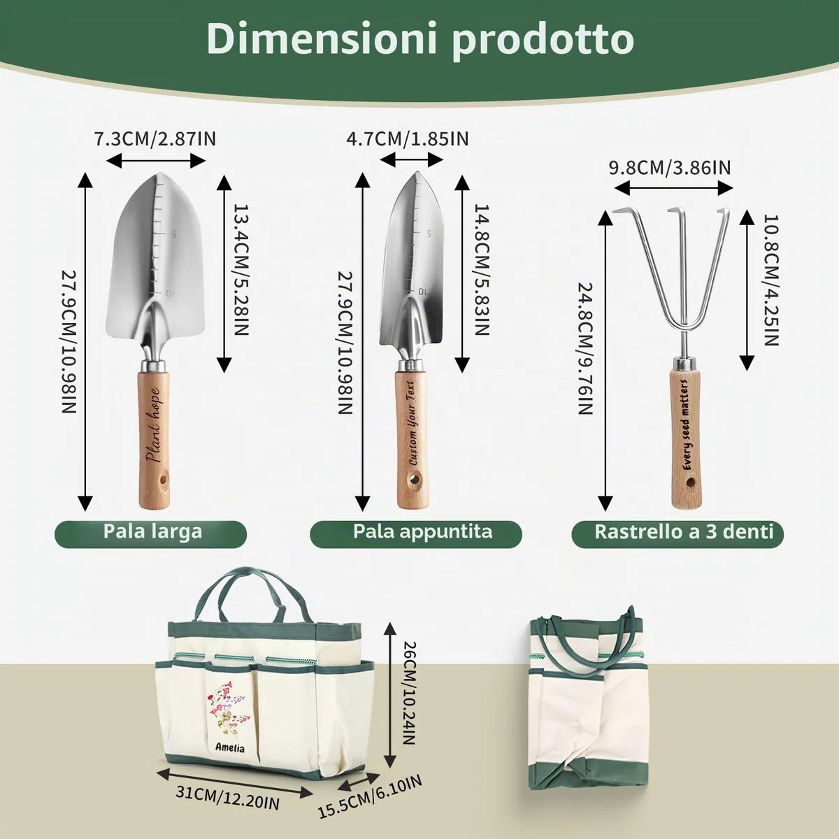 Set di Attrezzi da Giardinaggio Personalizzati, Kit di Forniture da Giardinaggio, Regali da Giardinaggio per Donne, Borsa Organizzatore per Attrezzi da Giardino con Fiore di Nascita e Nome