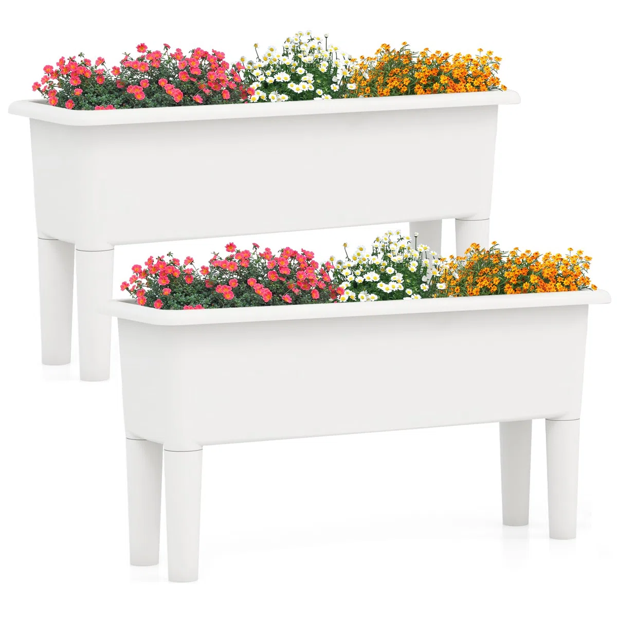 HOMASIS Set di 2 Orto Rialzato da Esterno, Vaso Rettangolare in PP da 29L con Gambe Rimovibili e Foro di Drenaggio, Fioriere Ideale per Balcone, Giardino, 80 x 30 x 40 cm (Grigio)