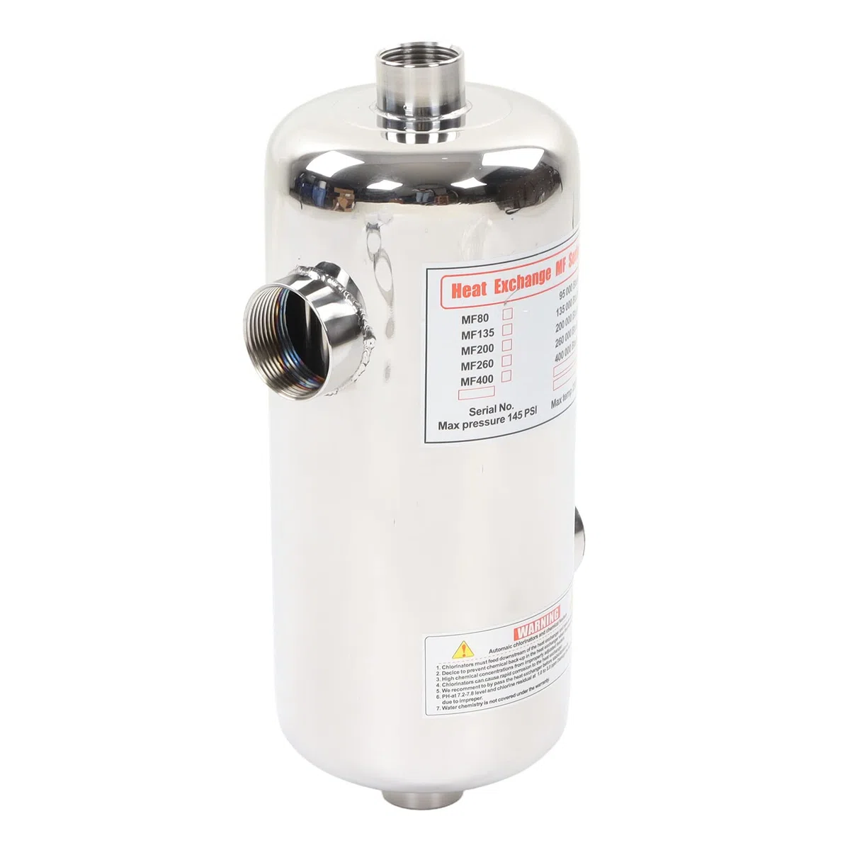 Fockety Scambiatore di Calore per Piscina, Scambiatore di Calore a Guscio Tubolare in Acciaio Inossidabile da 40 KW, Scambiatore di Calore Ad Acqua Salata per Spa, Vasca Idromassaggio