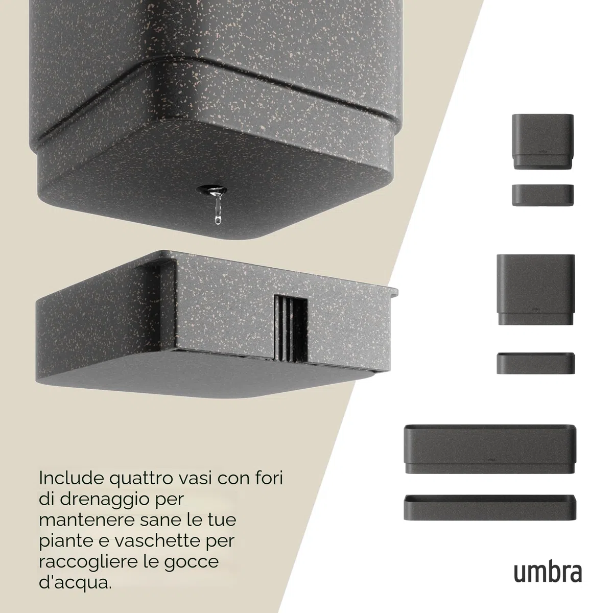 Umbra 1018767-040 Vaso da Parete Moderno e Contemporaneo, Polipropilene (PP) Acciaio Inossidabile Acrilonitrile butadiene stirene (ABS), Nero, 4 pots