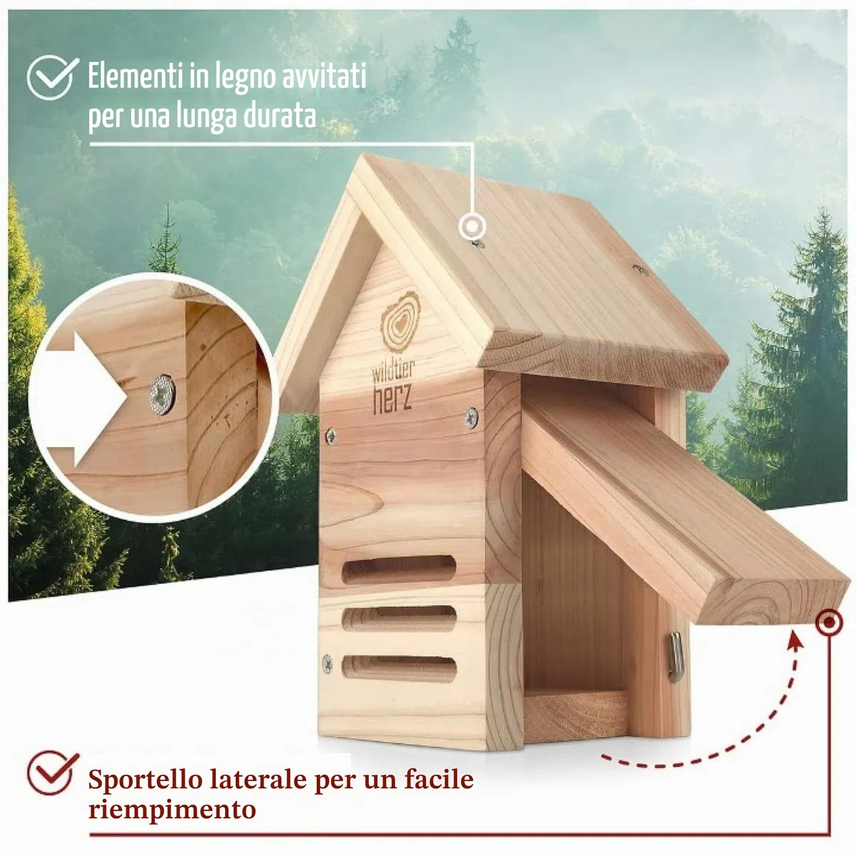Wildtier Herz | Casetta per Coccinelle - Hotel per Insetti e Nido per Coccinelle - Con Prese d'Aria e Resistente alle Intemperie - In Legno Massello - Dimensioni:23x17x12 cm