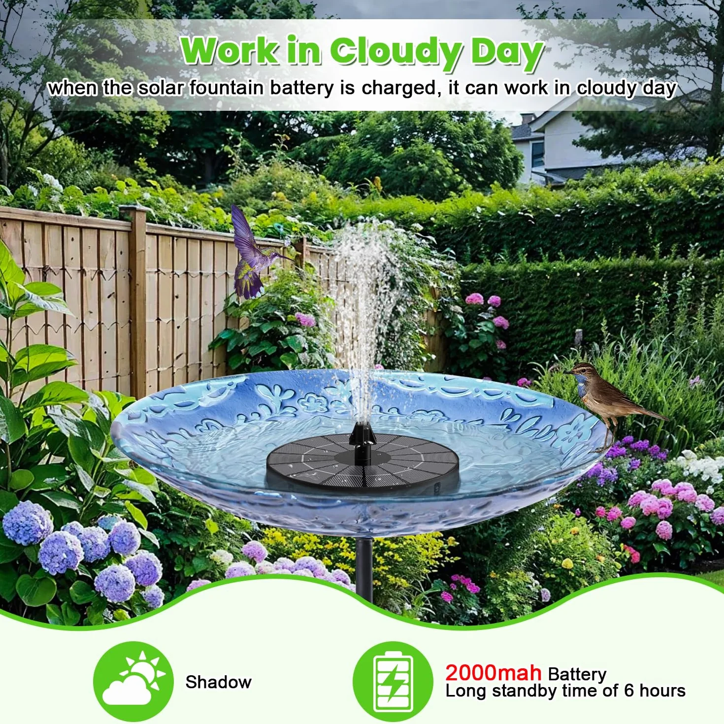 SZMP Fontana Solare Esterna, 3.5W Pompa ad Acqua Solare con 2000mAh Batteria, Fontana da Giardino Esterno con 8 Ugelli & 4 Fissatori per Laghetto, Piscina, Vaso dei Pesci e Bagno per Uccelli