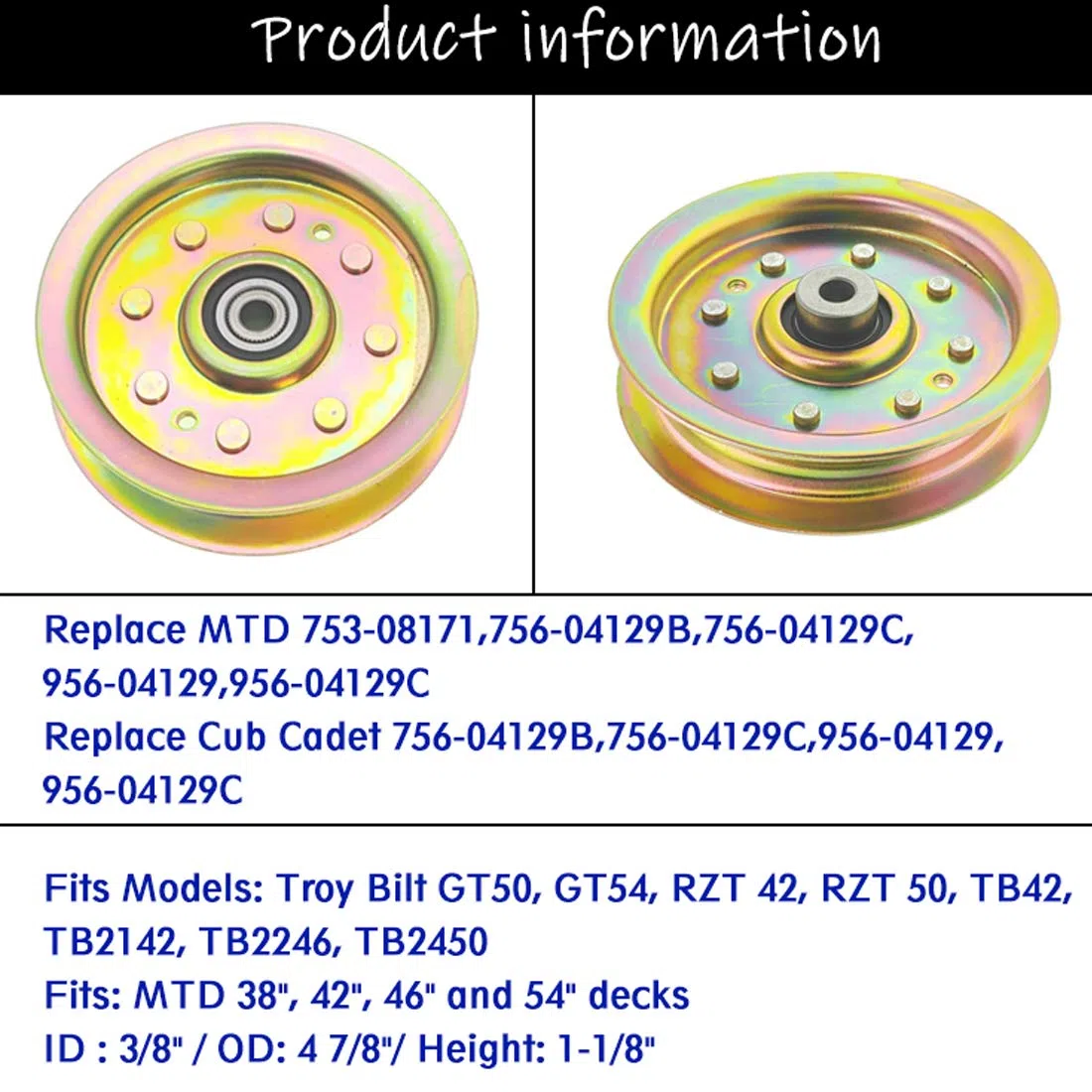 Puleggia tendicinghia Piatta per Tosaerba Compatibile con Cub Cadet 956-04129 956-04129C 756-04129B 756-04129C MTD 753-08171 756-04129B 756-04129C 956-04129 956-04129C