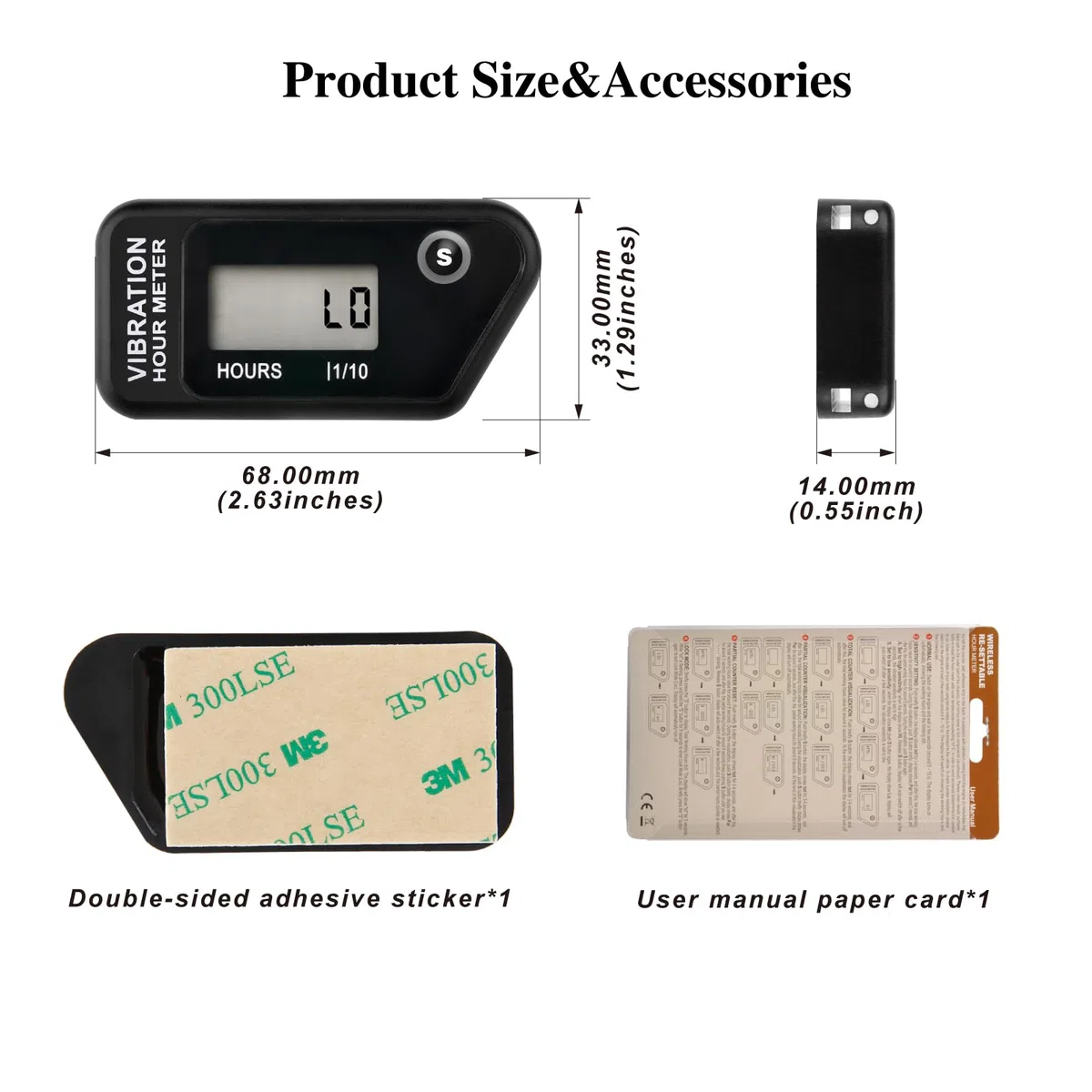Jayron LCD Contaore a vibrazione impermeabile IP68 per tosaerba, Nero | Autoalimentato, senza cablaggio, ore totali non azzerabili, timer TMR azzerabile, 3 sensibilità, blocco per trasporto