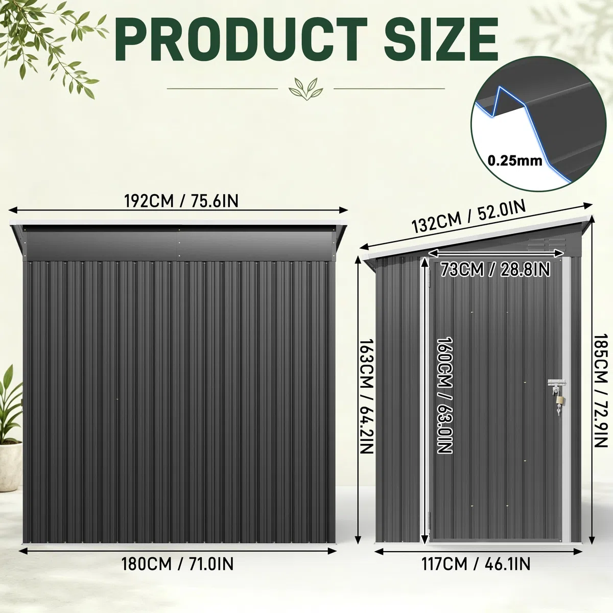 UISEBRT Capanno in metallo, 4 m³, 192 x 132 x 185 cm, resistente alle intemperie, con tetto inclinato e aperture di ventilazione, casetta da giardino chiudibile per attrezzi da giardino, attrezzi e