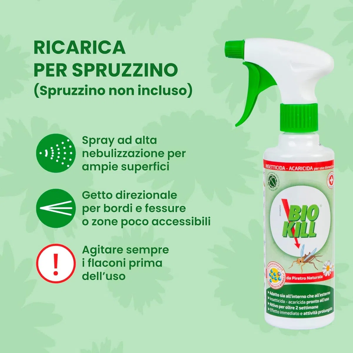Biokill Insetticida Biologico di Piretro Naturale a Base Acquosa - Flacone Ricarica da 1 litro Bio Kill