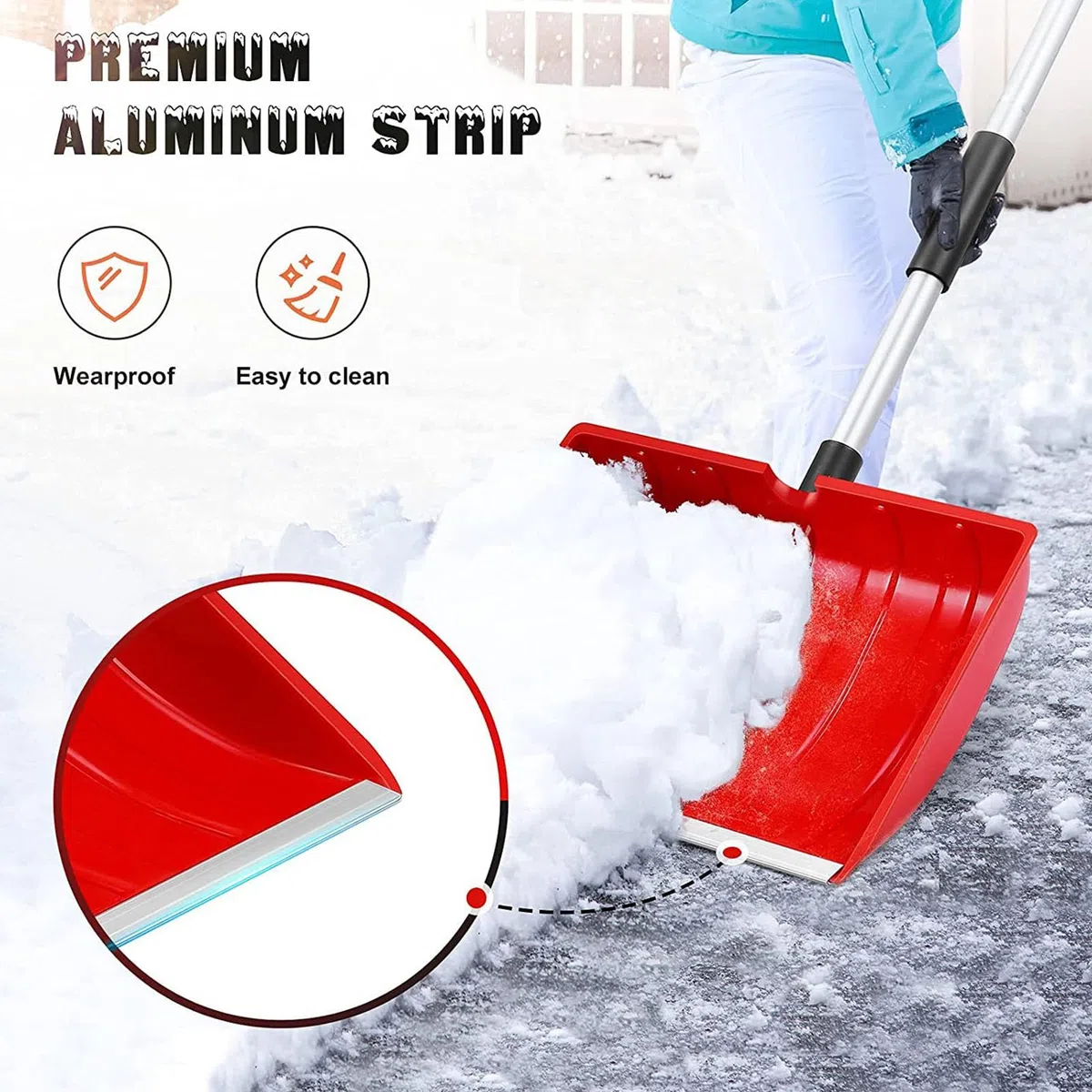 Pala da neve per auto di emergenza da giardino, lunghezza regolabile 120 cm, con impugnatura a D, manico staccabile per rimozione della neve e altre attività di emergenza all'aperto (rosso)
