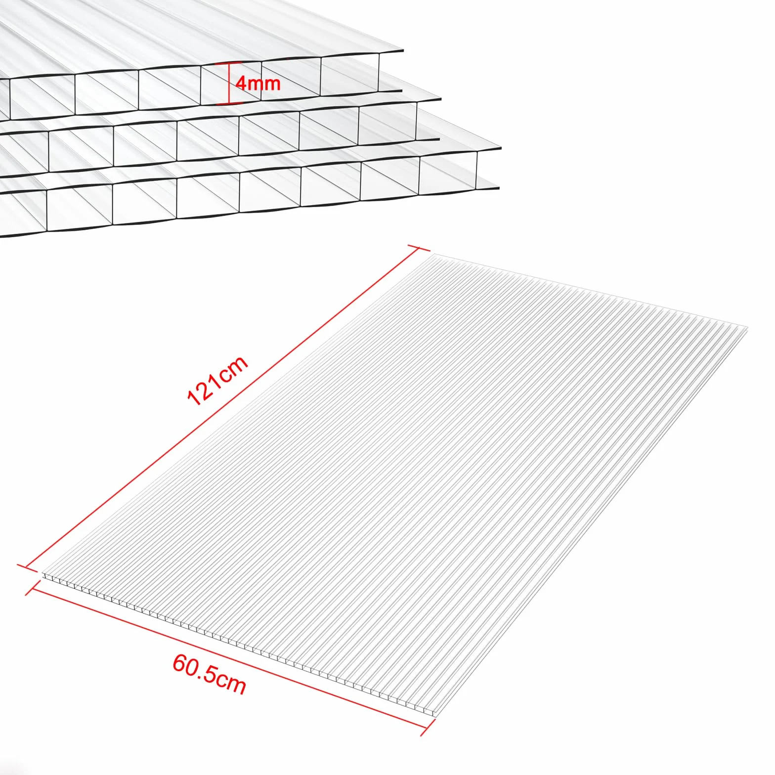UISERBT 14x lastre a camera cava in policarbonato 4 mm - 10,25 m² lastra a doppia parete 60,5 x 121 cm resistente ai raggi UV per carport di giardinaggio in serra ecc. (trasparente)