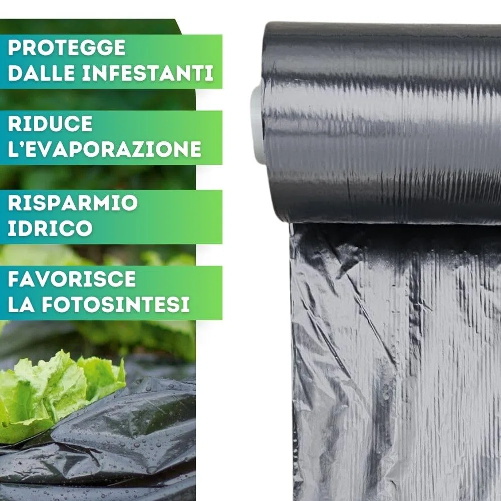 DI GIULIO SRL Telo Nero Pacciamatura 100 Metri x 1 Metro Larghezza con Fori Centrali Ogni 30 cm | Copertura Terreno Pacciamante Antierbacce | Bio Orto