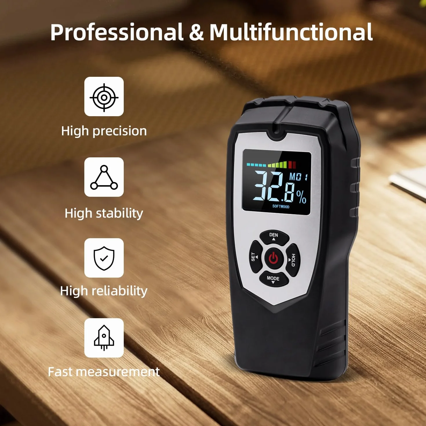 Mcbazel Misuratore Umidità Muri Digitale, Rivelatore di Umidità Igrometro, Moisture Meter per Legno, Pareti, Intonaco, Muratura, Profondità di Analisi 0-50 mm