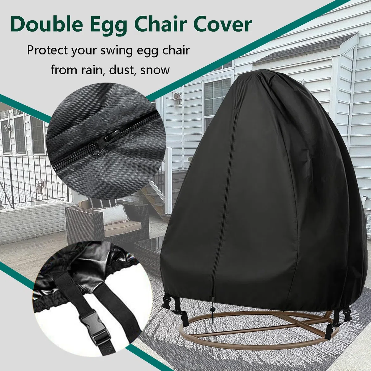 FLYMEI 【Aggiornato Coprisedia da giardino sospeso con cerniera, copertura per sedia a dondolo in vimini resistente, impermeabile, resistente alle intemperie, antivento