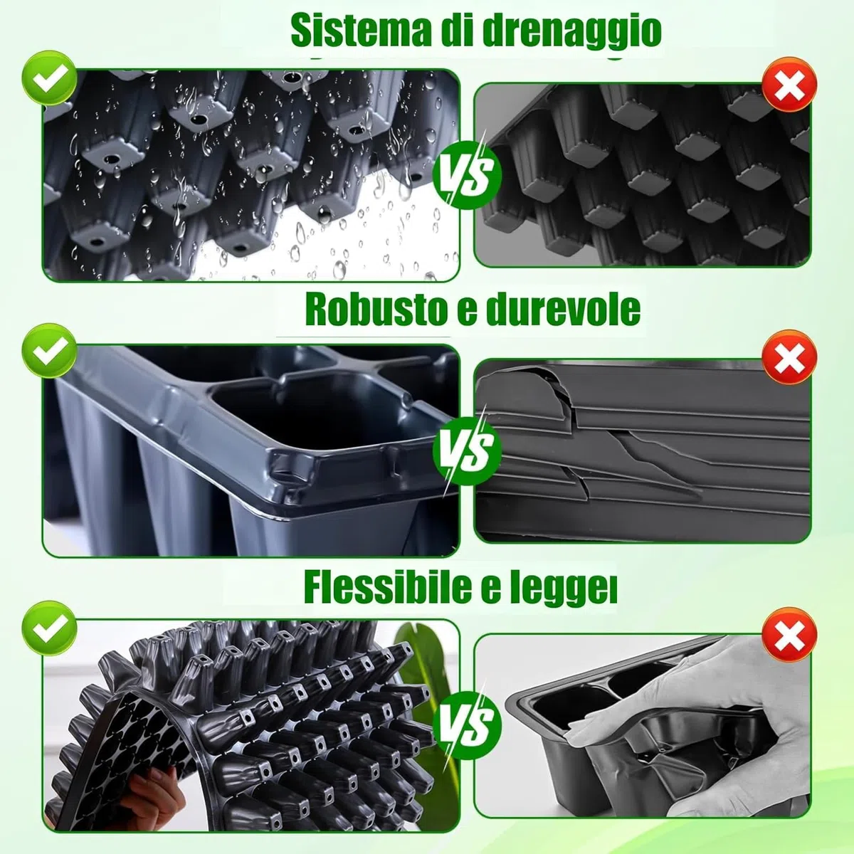 Baoblaze 12 Vassoi per Piantine da con Griglia e Foro di Drenaggio, Vassoio germinazione per Coltivazione Indoor, Vasetti per Semina per la Coltivazione di Broccoli, 72 Celle