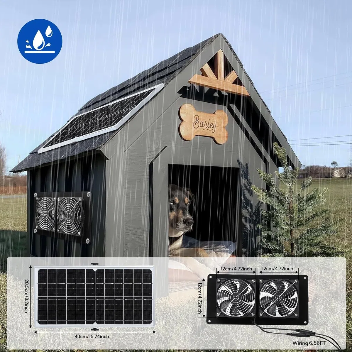 Ventilatore solare, 15 W, 9,84 ft, impermeabile, doppio ventilatore di scarico per piccoli polli, capannoni, case per animali domestici, circolazione dell'aria in serra all'aperto