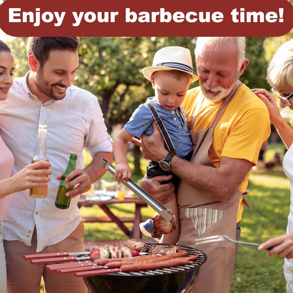 10 PCS spiedini per barbecue, Kebab Piatto da 35 cm, con Manico in Legno Resistente al Calore, Spiedini per Barbecue Riutilizzabili, Accessori per Griglia con Borsa, Kebab Multiuso