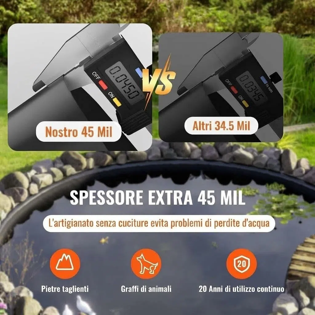Telo per laghetto EPDM 45 mil 10x15 ft – Flessibile, resistente ai raggi UV, sicuro per pesci, facile da tagliare – Perfetto per laghetti koi, cascate, fontane, giardini acquatici – Qualità: Germania