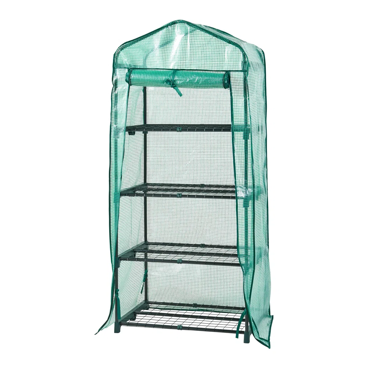 [en.casa] Serra da Giardino Balcone per Coltivazione Piante Scaffale a 4 Piani a Rete Copertura Semitrasparente Apertura a Cerniera Lampo Entrata Avvolgibile 158 x 69 x 49 cm Verde
