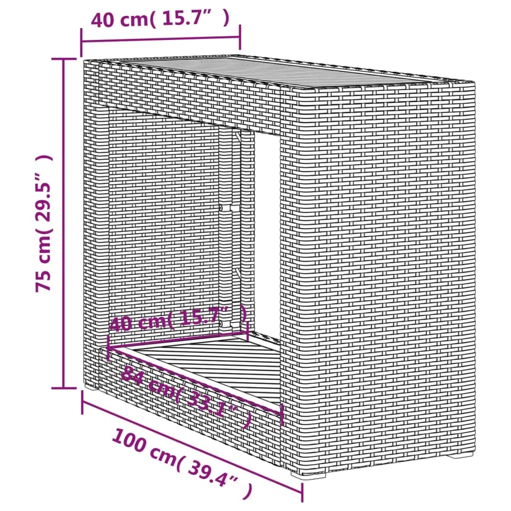 vidaXL Tavolino da Giardino Piano Legno Nero 100x40x75 cm Polyrattan