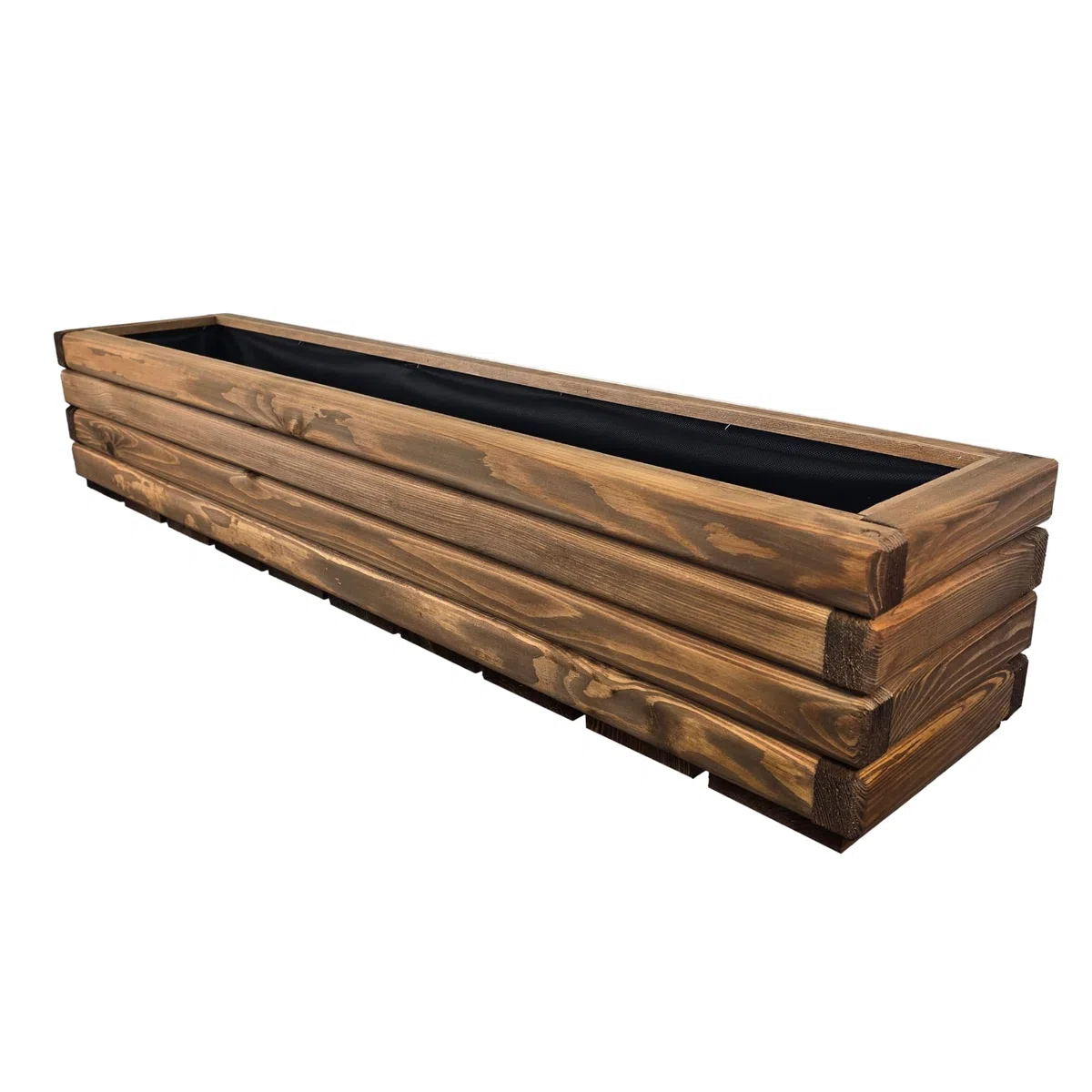 Fioriera in Legno con Tessuto Non Tessuto 118x25x25 cm cm Legno Massello Impregnato Colore Teak Vaso da Esterno per Giardino Balcone e Terrazza, Resistente alle Intemperie, 43L