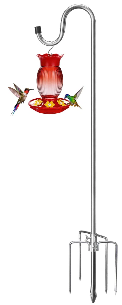 COCONUT Gancio da pastore da 190 cm per mangiatoia per uccelli, larghezza 1,5 cm, resistente, regolabile, per esterni, con base a 5 rebbi, per lanterne, vasi, gancio per decorazioni per matrimoni