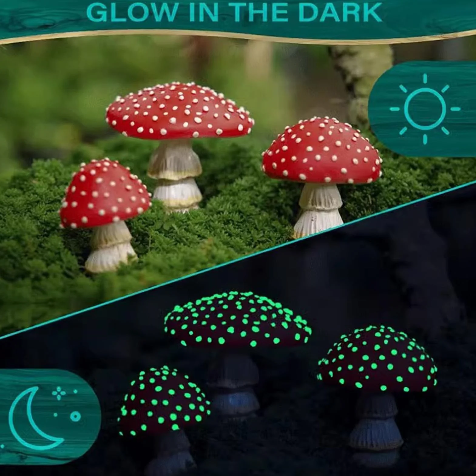 Changor Decorazione da Giardino di Funghi, Paesaggio Decorativo Decorazione di Funghi Luminosi Resina Riutilizzabile 3 Pezzi per Giardino Esterno