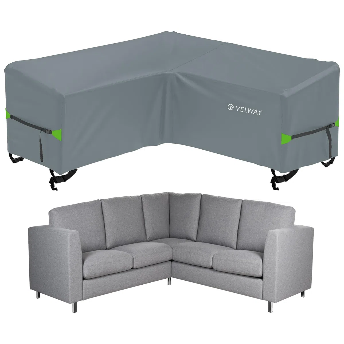 Velway Coperture per Divani da Giardino a Forma di V - 420D Oxford Impermeabile Coperture per Divani ad Angolo da Esterno in Rattan, Copertura Esterna per Arredi da Esterno (Grigio,215x215x87cm)