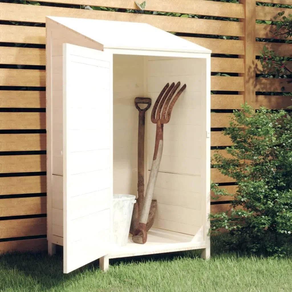 Casetta per attrezzi in legno massiccio di abete bianco, 55 x 52 x 112 cm, con telaio stabile e ampio spazio per attrezzi da giardino e utensili da giardino, robusta casetta da giardino in legno