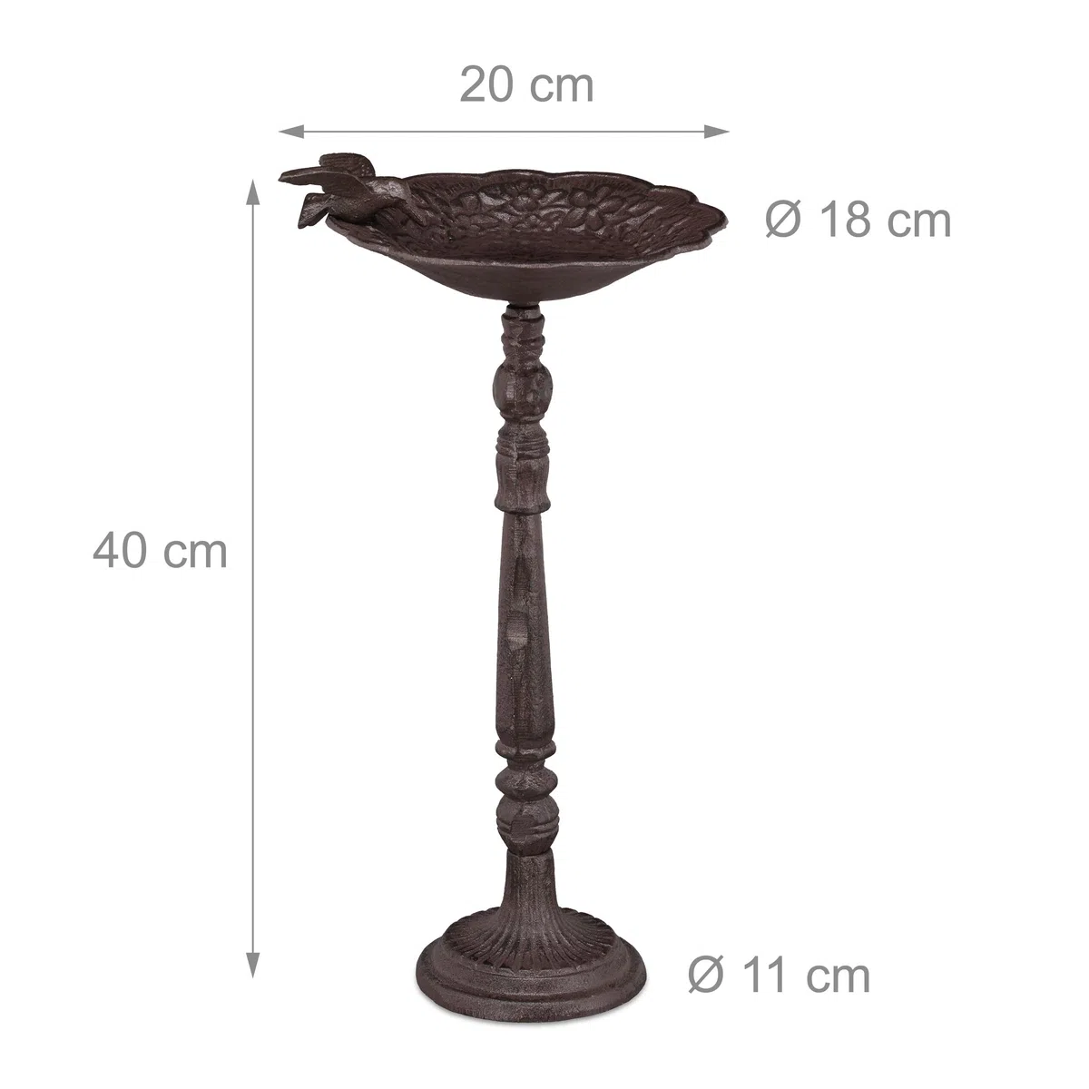 Relaxdays Fontana per Uccelli a Colonna, Decorazione da Giardino, Mangiatoia, per Uccelli Selvatici, H40 cm, Marrone
