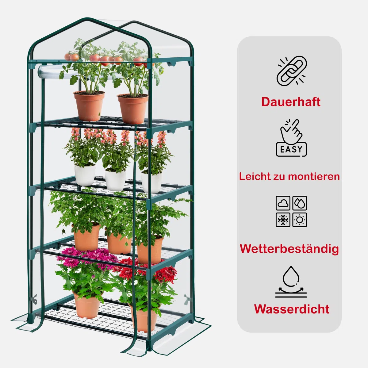 KANWOD Serra per pomodori con 4 ripiani, in pellicola, resistente all'inverno, stabile, facile da montare e salvaspazio, per balcone, terrazza, giardino, trasparente