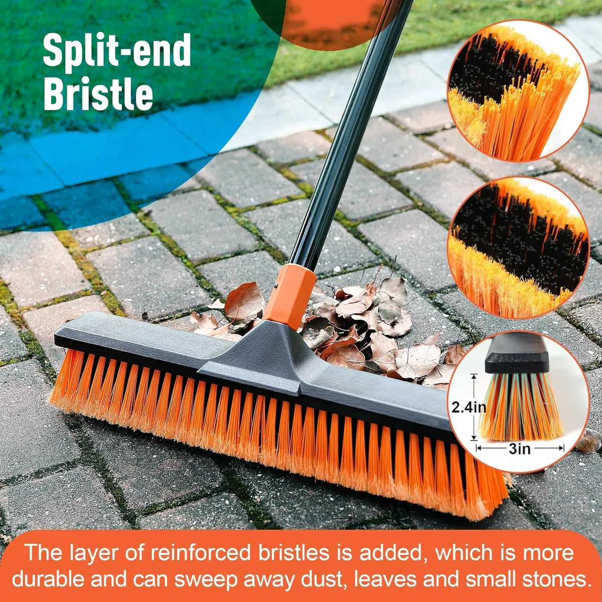 Scopa da giardino per esterni, resistente, spazzola per erba artificiale 2-1 CLEANHOME 45,7 cm, adatta per giardini, fabbriche, scuole, spazzola da cortile resistente all'aperto (arancione nero)
