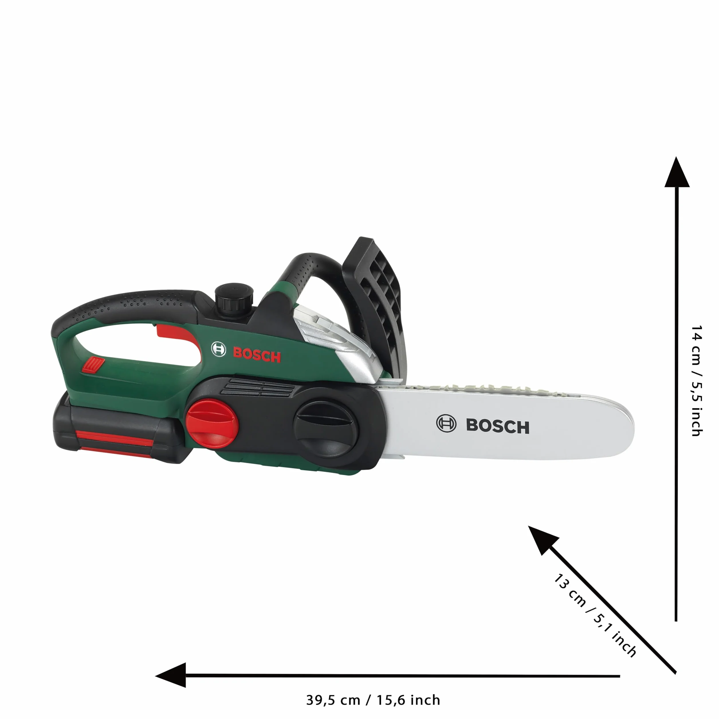Theo Klein 8399 Motosega Bosch, Riproduzione Fedele all'originale e a Misura di Bambino, Sega a batterie con Effetti sonori e Luminosi, Giocattolo per Bambini a Partire dai 3 Anni di età