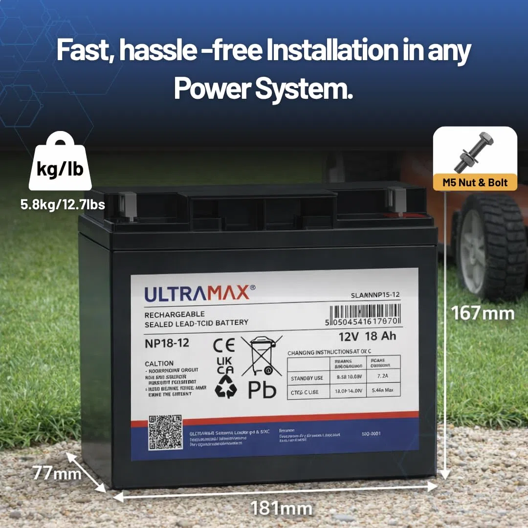 Batteria di ricambio per tosaerba Ultramax AGM/GEL 12V 18Ah (sostituisce 17AH 19AH 20AH 21AH 22AH)