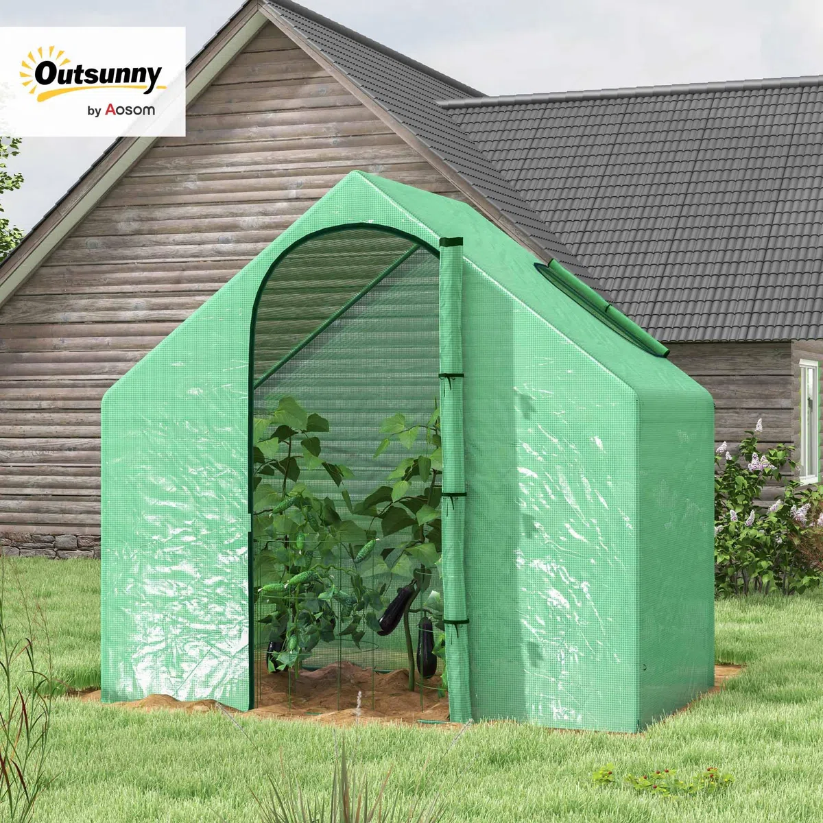 Outsunny Serra da Giardino in Polietilene e Acciaio con Porta a Cerniera e Presa d'Aria, Funi e Paletti Inclusi, 1.8x1x1.7 m, Verde
