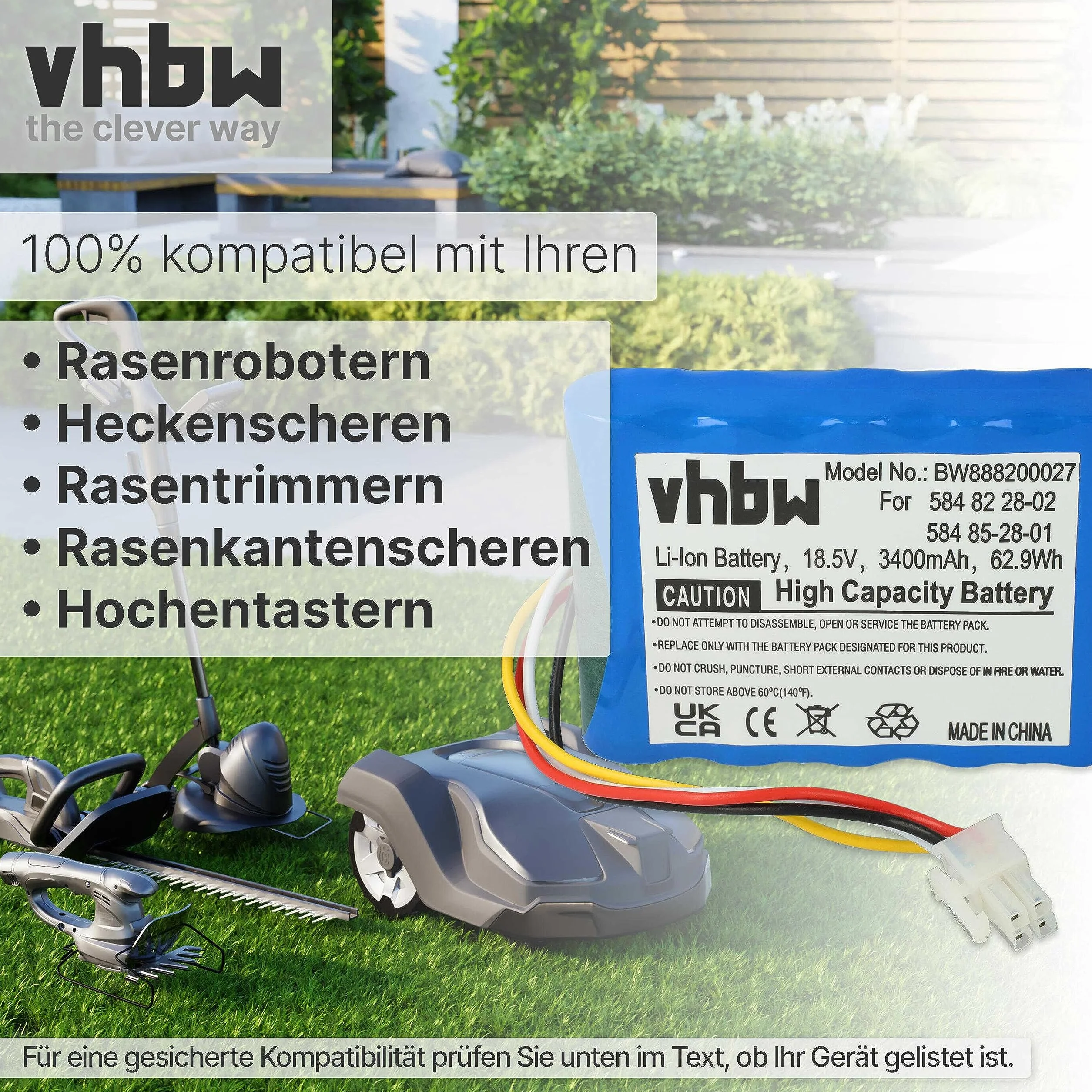 vhbw batteria compatibile con Husqvarna Automower 310 (2015-2018) rasaerba 3400mAh 18,5V Li-Ion