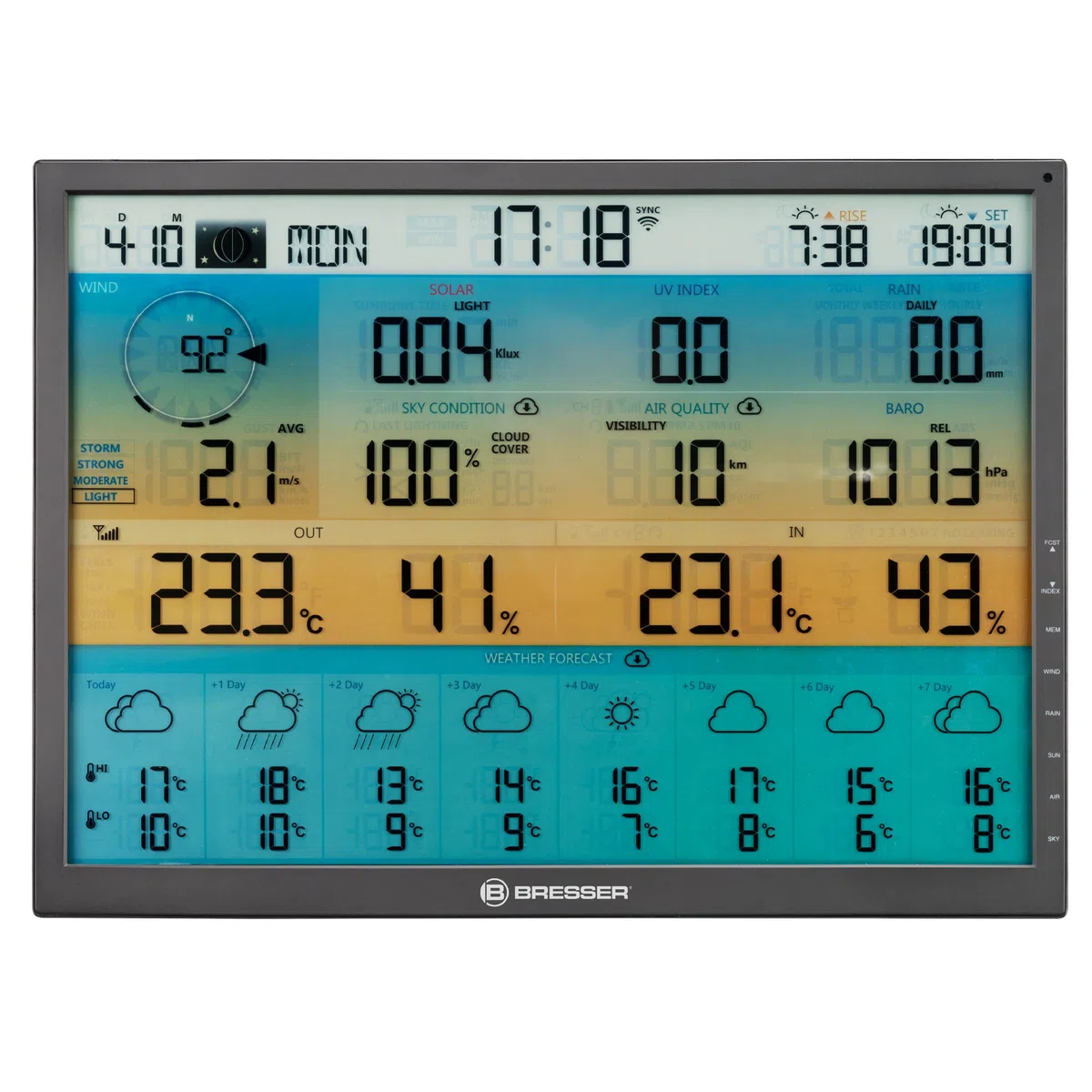 Bresser WLAN 8 Stazione meteorologica 7-in-1 giorni 4CAST XL ad energia solare | Temperatura interna ed esterna, umidità, pluviometro, anemometro, previsioni 8 giorni, app, UV e intensità luminosa