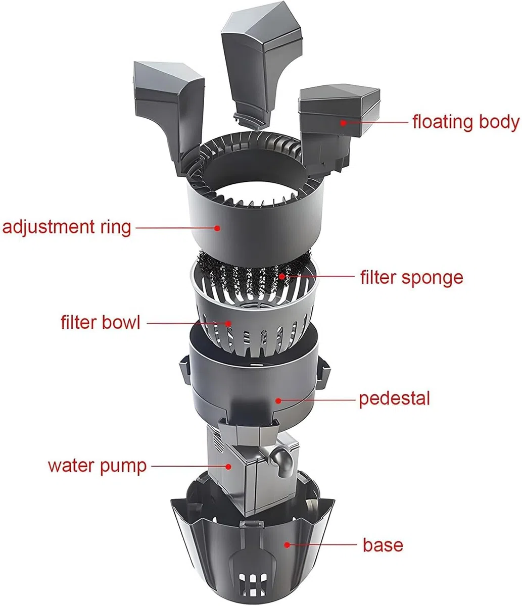 Skimmer automatico per laghetti, 43 W, detergente per superfici galleggianti con cestello per foglie e aeratore per filtraggio efficiente dell'acqua in laghetti e piscine fino a 15 m³