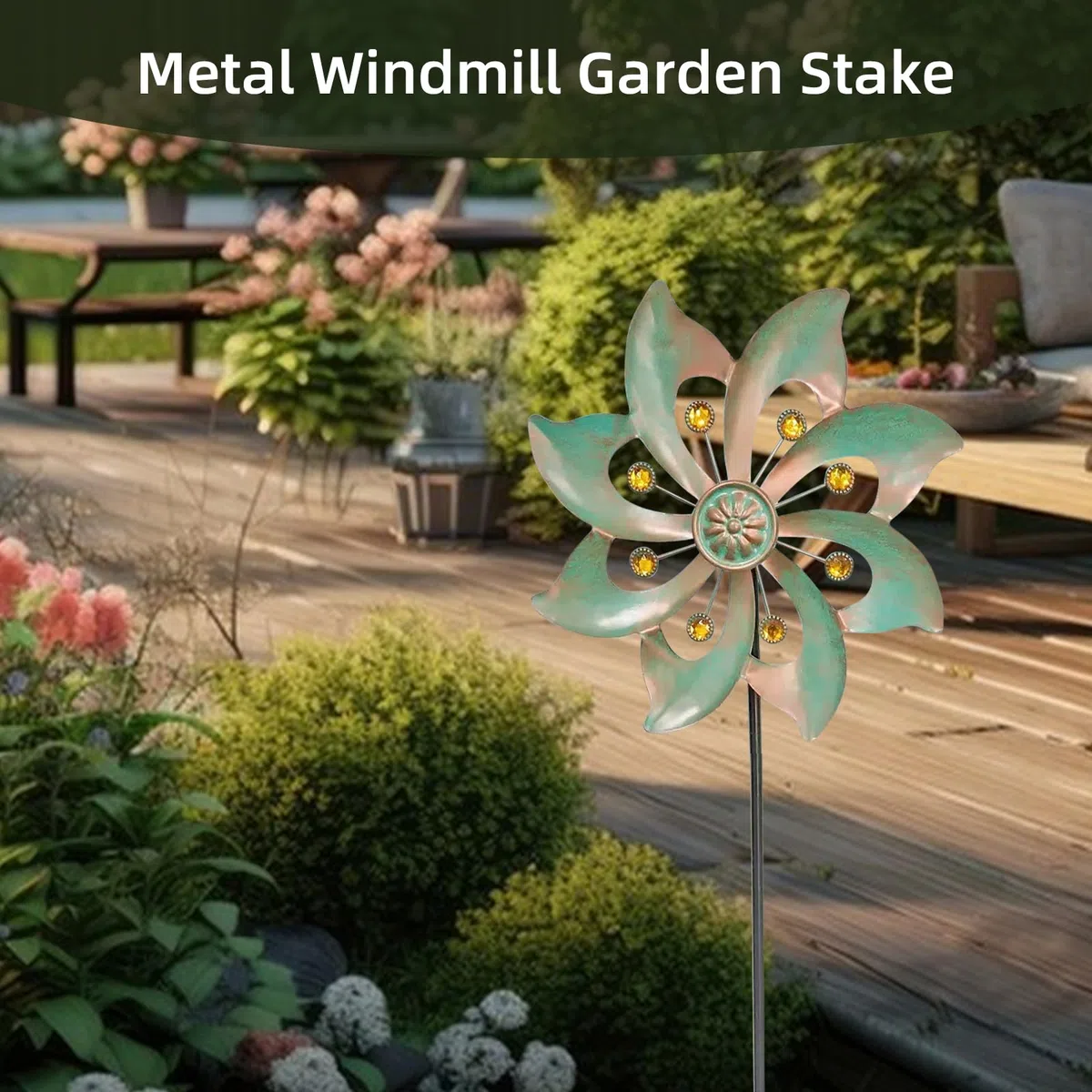 Mulino a vento in metallo, 24 x 24 x 4 cm, per giardino, per giardino, frutteto, cortile (bronzo)