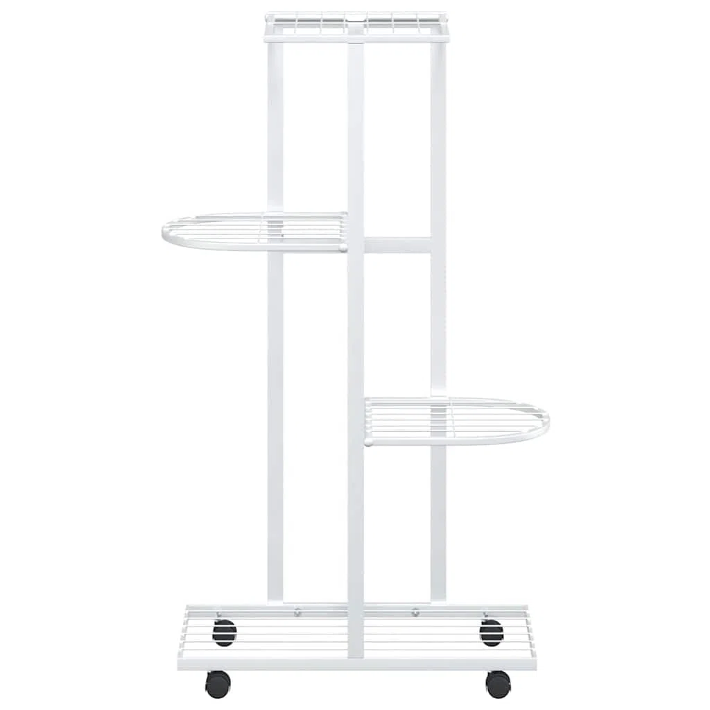 Portafiori a 4 ripiani con ruote, 44 x 23 x 80 cm, in ferro bianco, scaffale per piante per balcone, terrazza, soggiorno, multipiano, per vaso ed erbe aromatiche