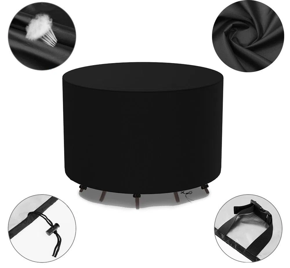 Coperture per Mobili da Giardino Rotondo Copertura Tavolo Sedie Esterno Telo Copri Tavoli da Terrazza Rotondo 600D Impermeabile Anti-UV Antivento Copertura da Tavolo da Giardino Rotondo 120x74cm