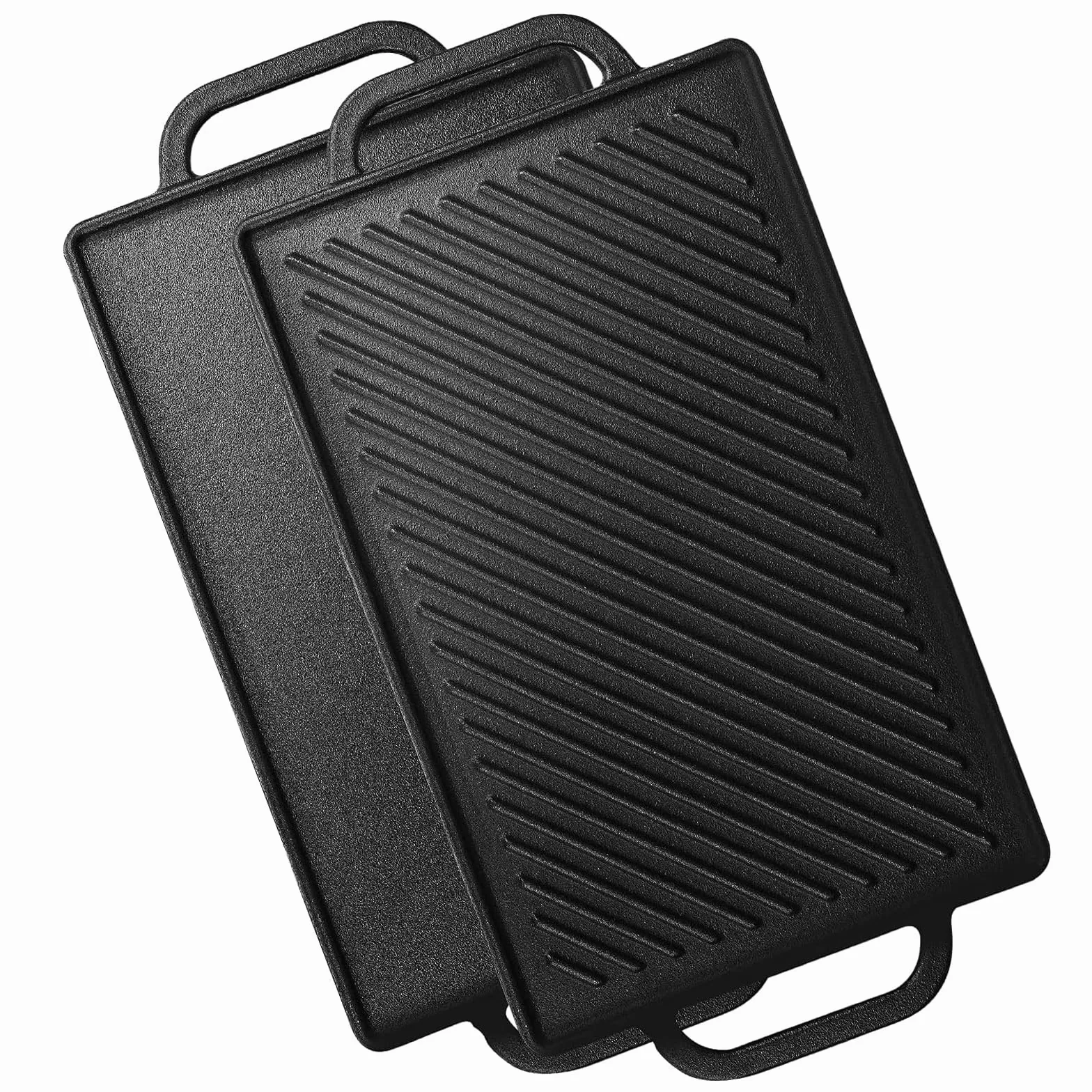 GFTIME Piastre in ghisa 33 x 21 cm per forno, fornelli e grill, piastre in ghisa, reversibili, griglia in ghisa, griglia per cottura e grill 2 in 1, 1 confezione
