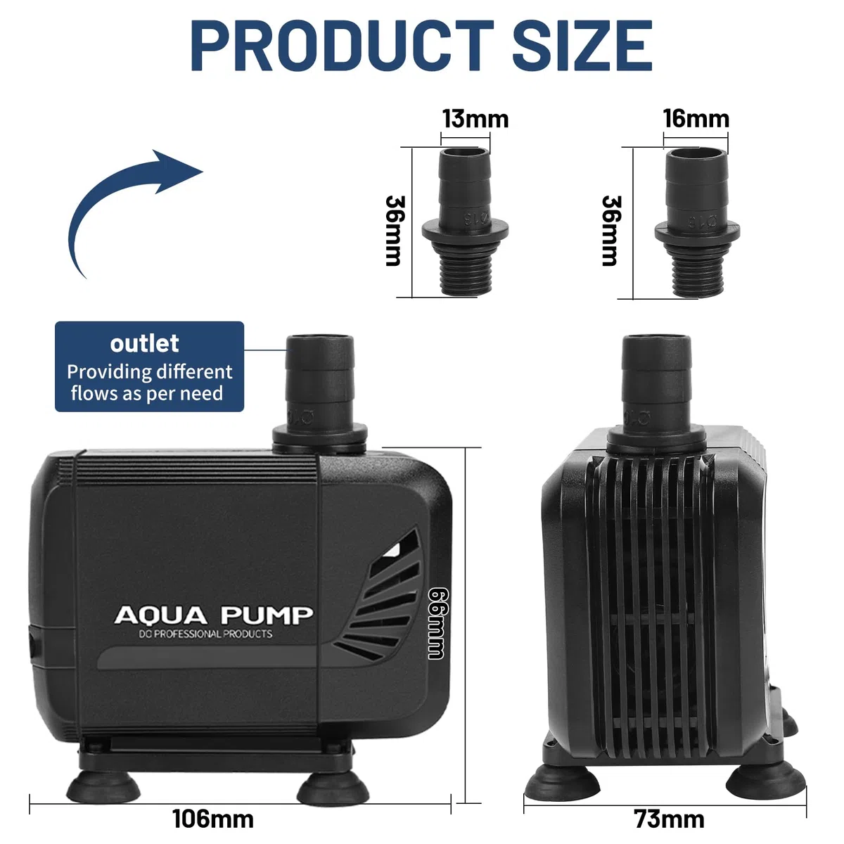 SWAWIS Pompa Acquario Pompa Laghetto 1500L/H 15W Mini Pompa Acqua Ultra-Quiet per Acquario Fontana con 2 Ugello 13mm/16mm