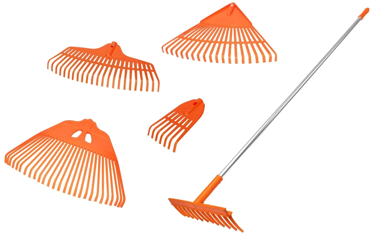 KOTARBAU® 5 Pezzi Rastrello Giardino - Plastica - 150 cm - Arancione - Rastrello per Foglie - con Manico in Alluminio - Attacchi Intercambiabili - Attrezzo da Giardino Multifunzionale - Extra-Click